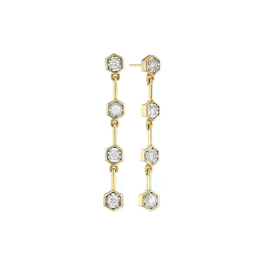 14K Diamond Hex Dangle Stud Earrings