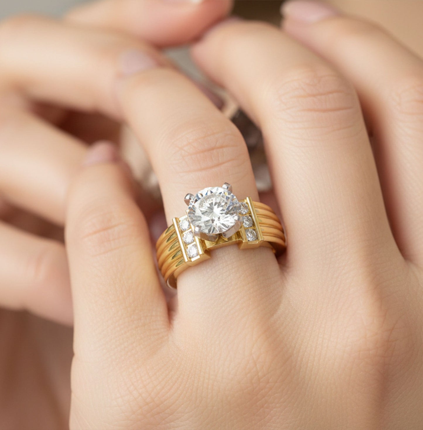 14K Stacked Wire Wide Diamond Semi-Mount Engagement Ring