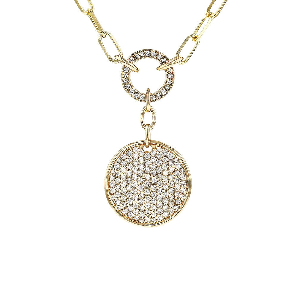 14K Pave Circle Link Diamond Necklace