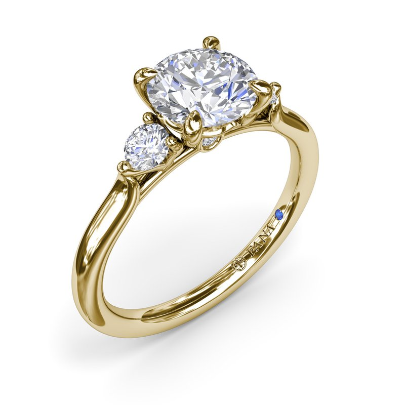 14K Three Stone Diamond Semi-Mount Engagement Ring