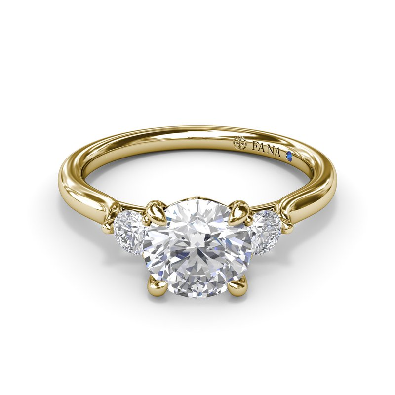 14K Three Stone Diamond Semi-Mount Engagement Ring