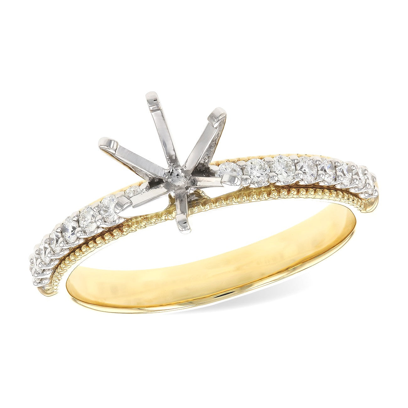 14 Karat Two Tone Gold Diamond Milgrain Semi-Mount Engagement Ring