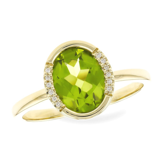 14K Half & Half Pave Bezel Peridot Fashion Ring