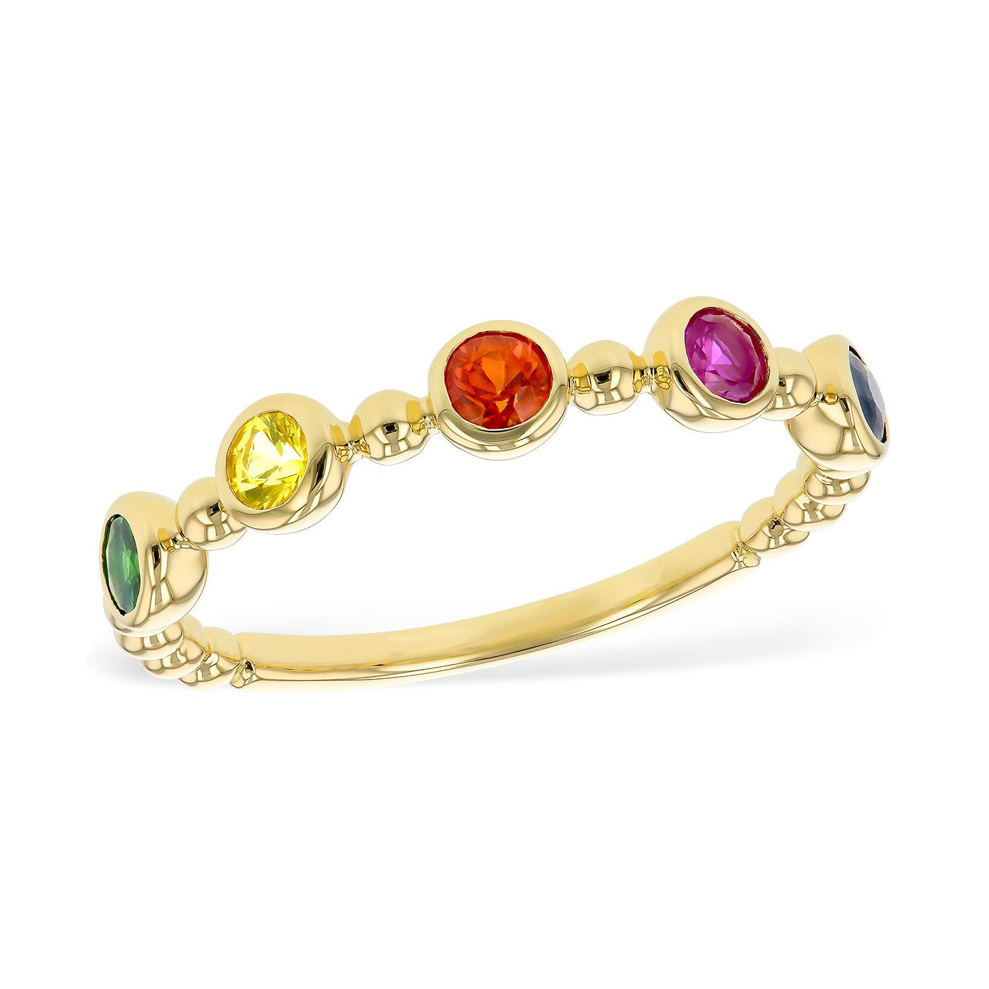 14K Rainbow Bezel Sapphire & Garnet Fashion Band