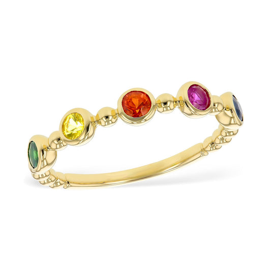 14K Rainbow Bezel Sapphire & Garnet Fashion Band