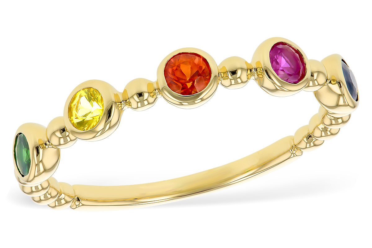 14K Rainbow Bezel Sapphire & Garnet Fashion Band