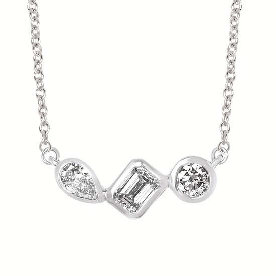 Sterling Silver Bezel-Set Multi-Shape Lab Grown Diamond Necklace
