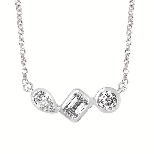 Sterling Silver Bezel-Set Multi-Shape Lab Grown Diamond Necklace
