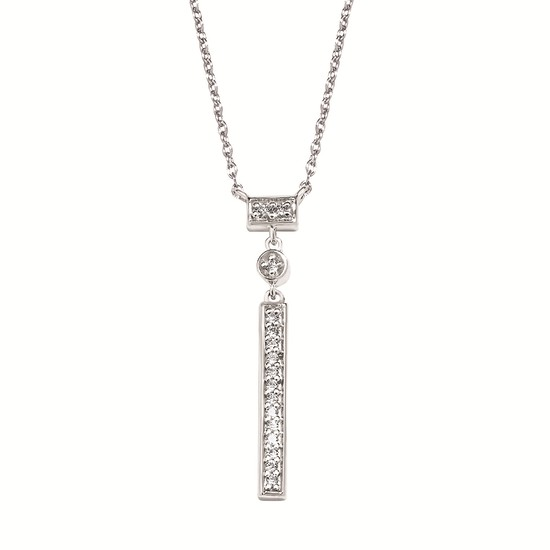 Sterling Silver Diamond Vertical Bar Drop Necklace