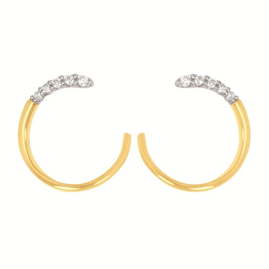 14 Karat Curved Front-to-Back Open Hoop Diamond Earrings