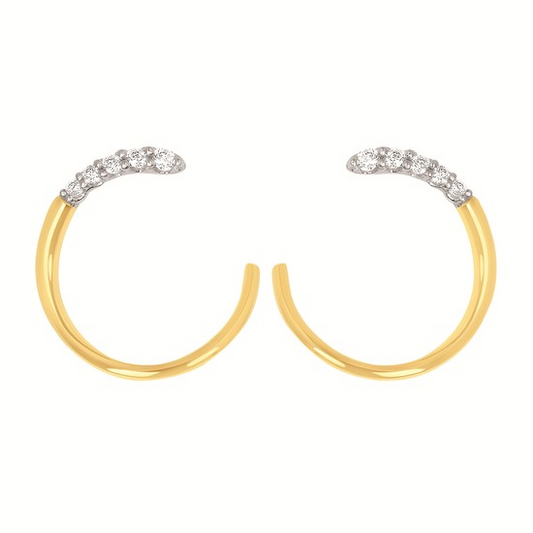 14 Karat Curved Front-to-Back Open Hoop Diamond Earrings