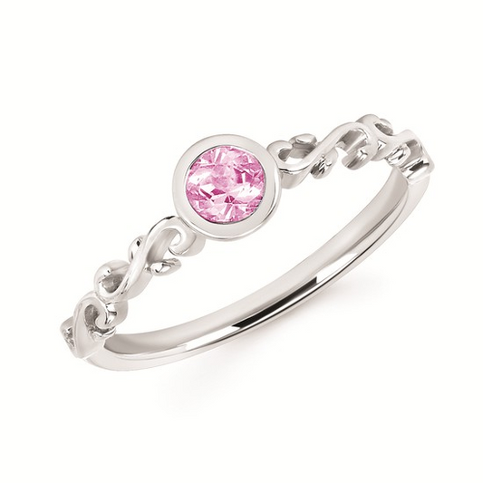 14 Karat Filigree Stackable Pink Tourmaline Fashion Ring