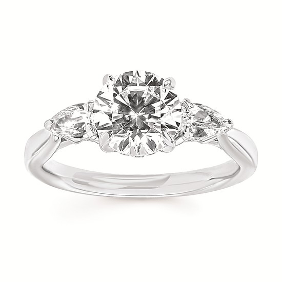 14 Karat Three Stone Pear-Accented Diamond Semi-Mount Engagement Ring