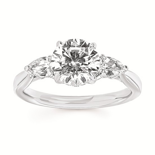 14 Karat Three Stone Pear-Accented Diamond Semi-Mount Engagement Ring