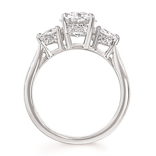 14 Karat Three Stone Pear-Accented Diamond Semi-Mount Engagement Ring