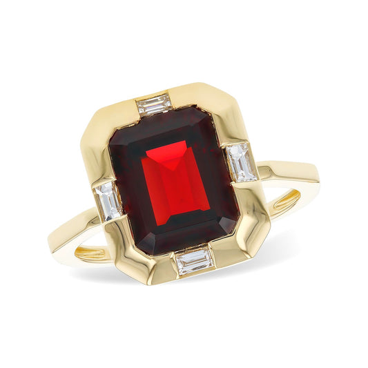 14K Geometric Emerald-Cut Garnet Fashion Ring
