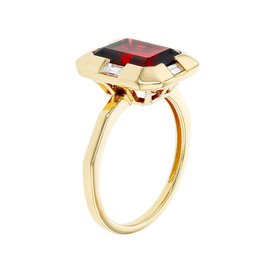 14K Geometric Emerald-Cut Garnet Fashion Ring