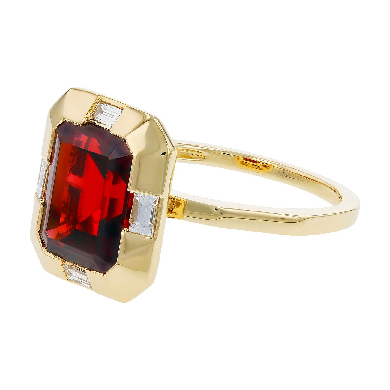 14K Geometric Emerald-Cut Garnet Fashion Ring