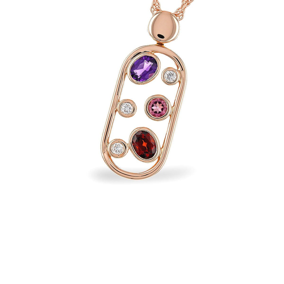 14K Garnet, Amethyst & Pink Tourmaline Cartouche Pendant