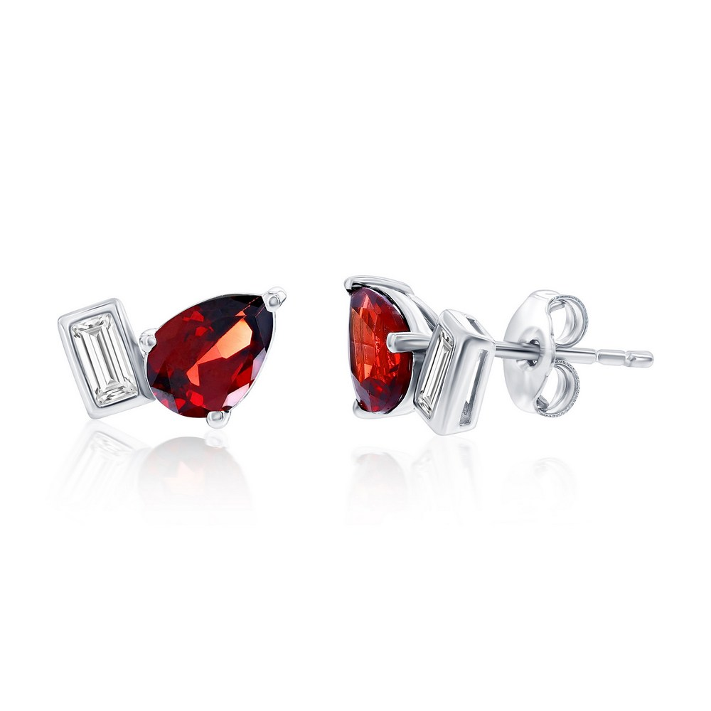 Sterling Silver Toi et Moi Garnet & White Topaz Stud Earrings