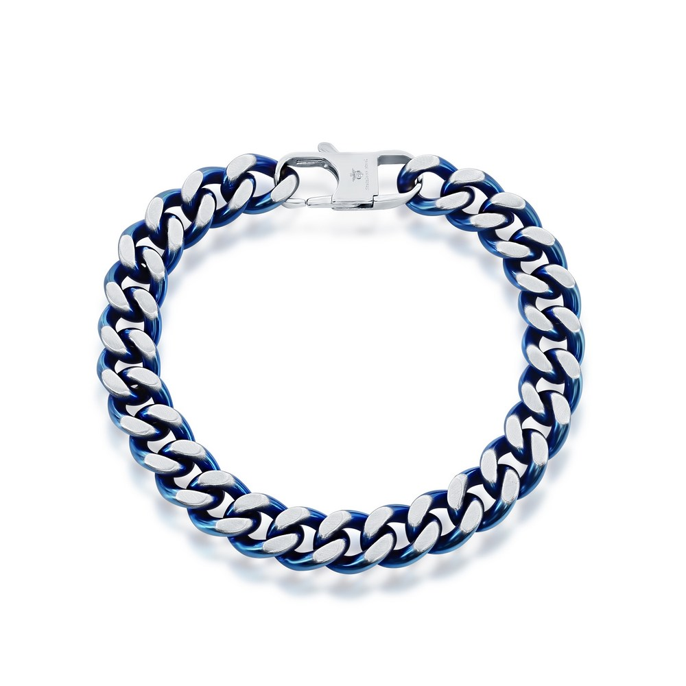 Brushed & Blue Ion-Plated Cuban Chain Bracelet