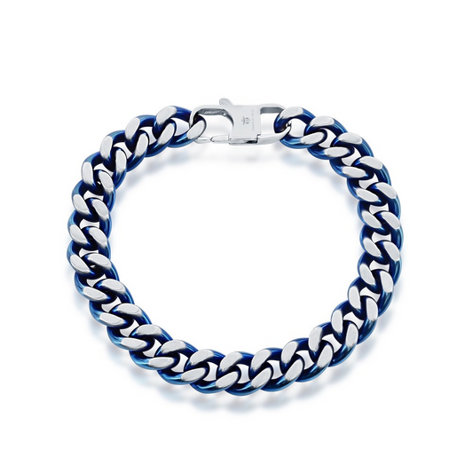Brushed & Blue Ion-Plated Cuban Chain Bracelet