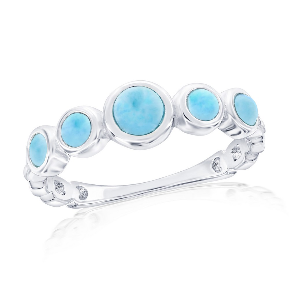 Sterling Silver Graduated Round Larimar Stone Ring 8