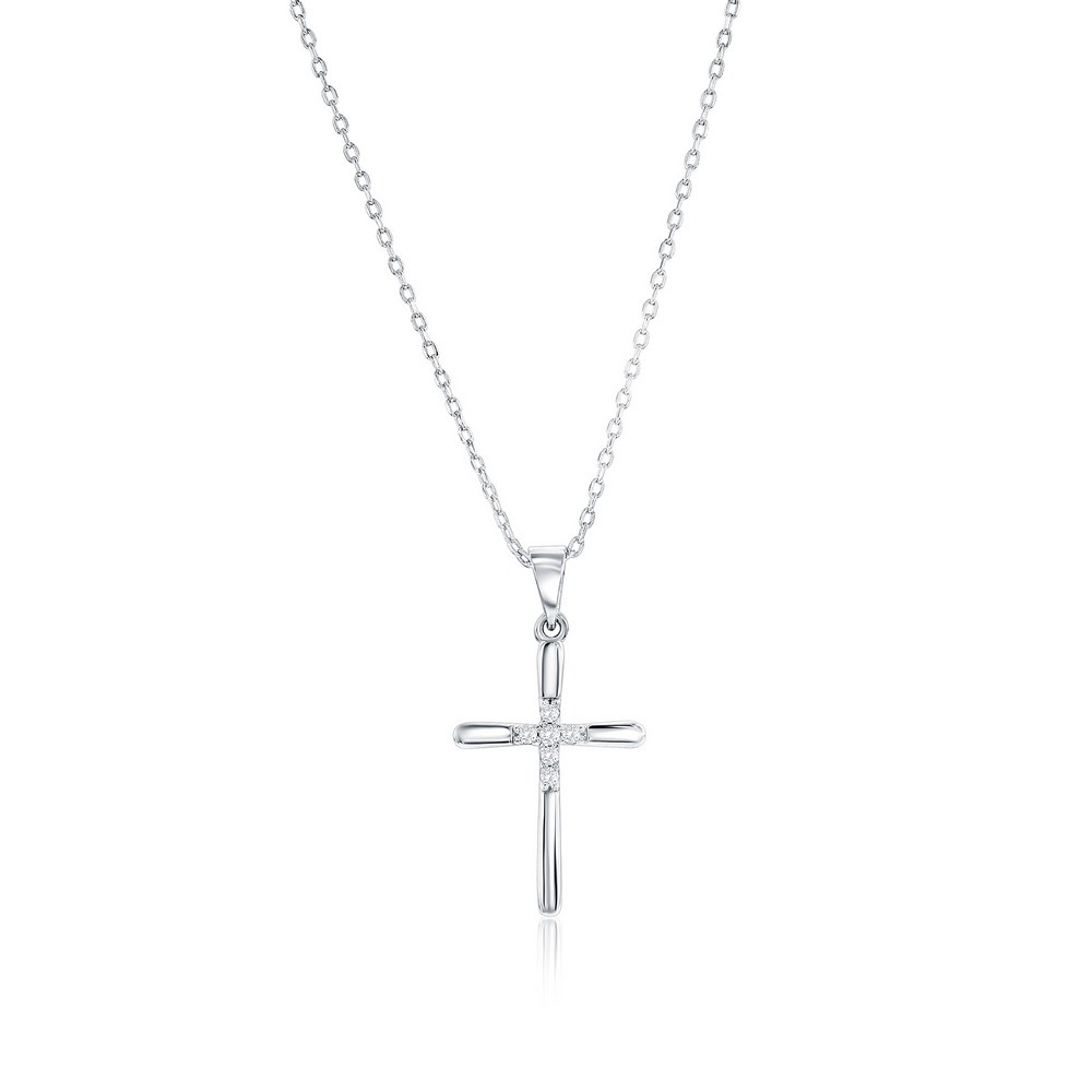 Sterling Silver CZ Cross Necklace