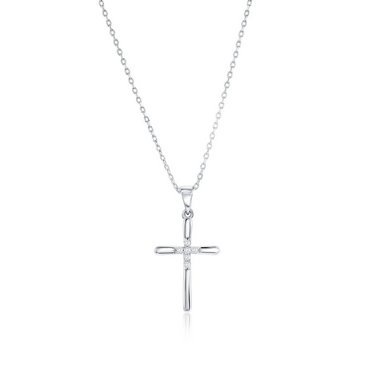 Sterling Silver CZ Cross Necklace