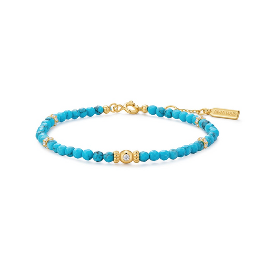 14K Gold Plated Lab-Created Turquoise Bead Bracelet