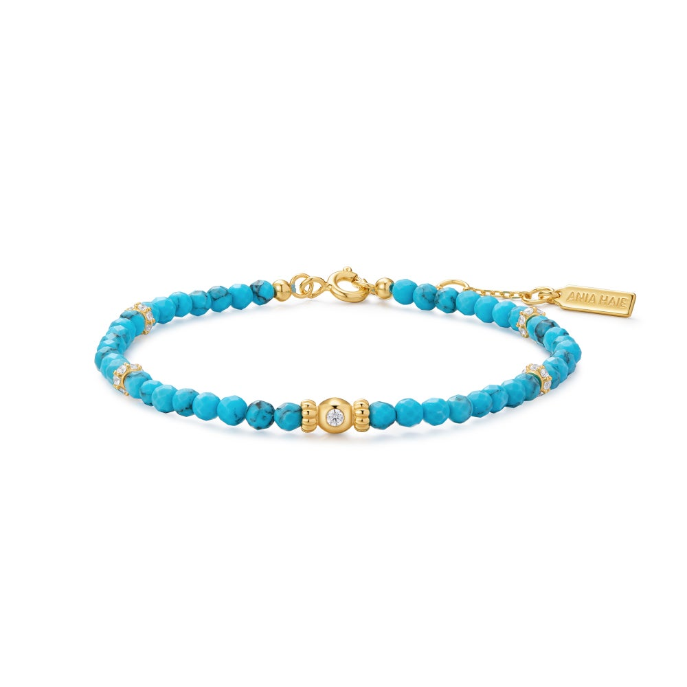 14K Gold Plated Lab-Created Turquoise Bead Bracelet
