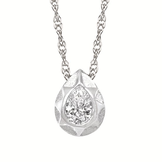 Sterling Silver Pear Sun Bezel Lab Grown Diamond Necklace