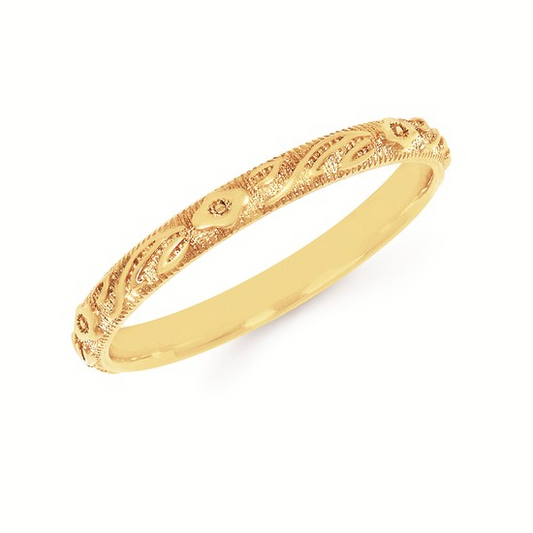 14K Engraved Floral Wedding Band
