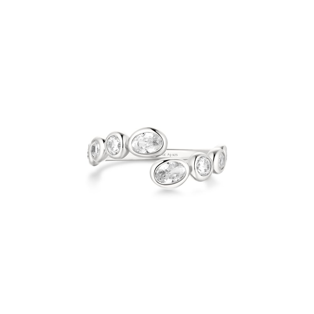 Sterling Silver White Tone Organic Pebble Ring