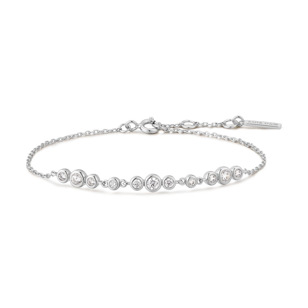 Sterling Silver Rhodium Plated Tone Bezel Trio Bracelet