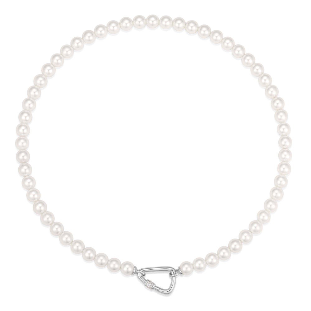Sterling Silver Rhodium Plated CZ Carabiner Clasp Strand