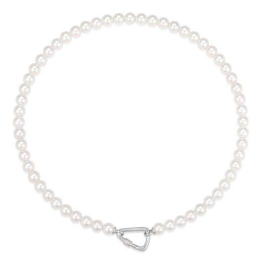 Sterling Silver Rhodium Plated CZ Carabiner Clasp Strand