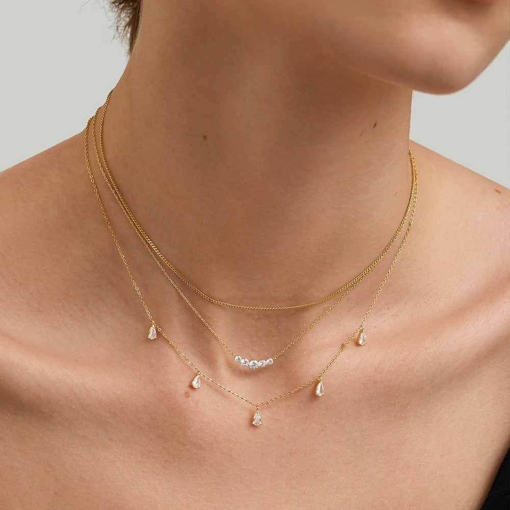 14 Karat Yellow Graduated Curve Lab Grown Diamond Necklace