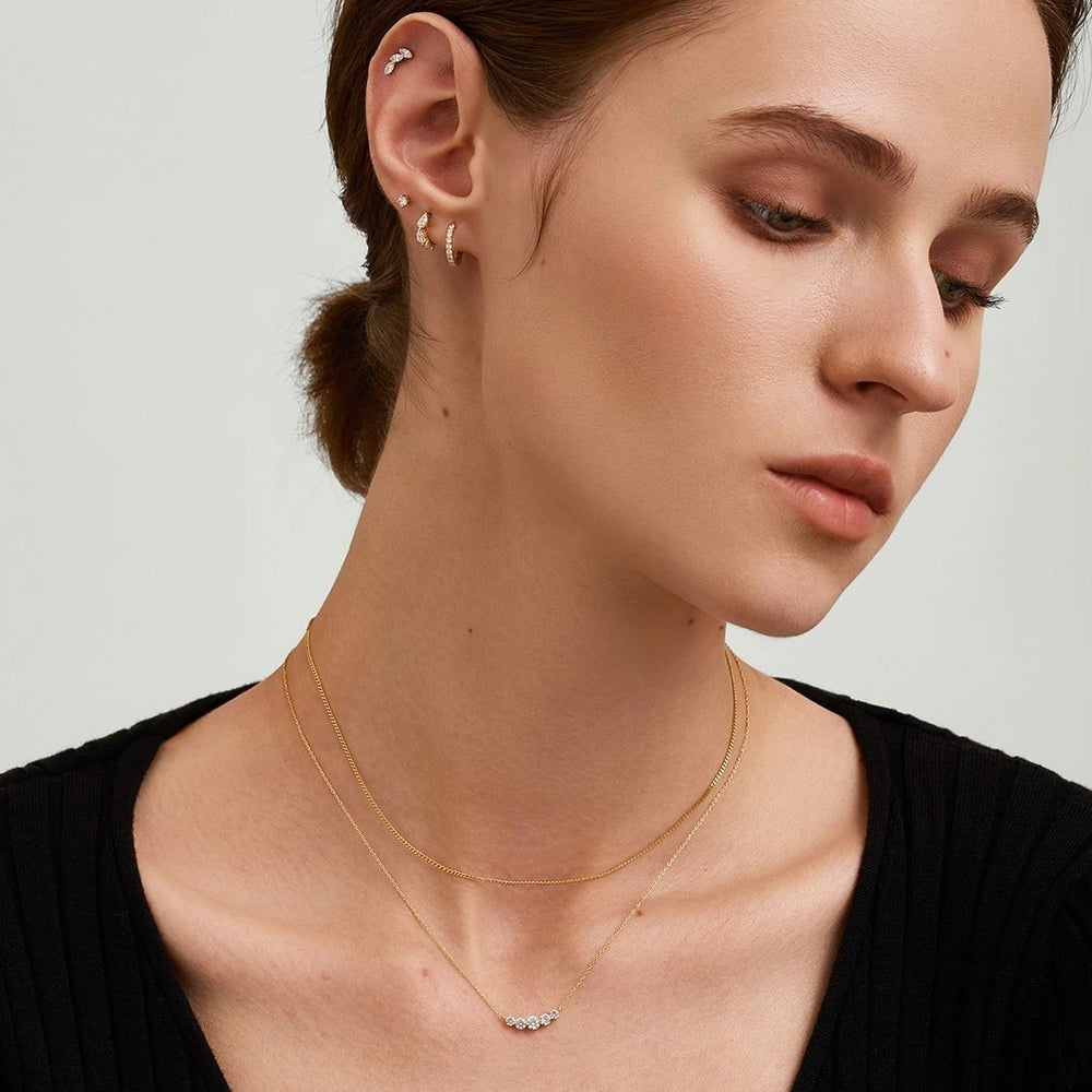 14 Karat Yellow Graduated Curve Lab Grown Diamond Necklace