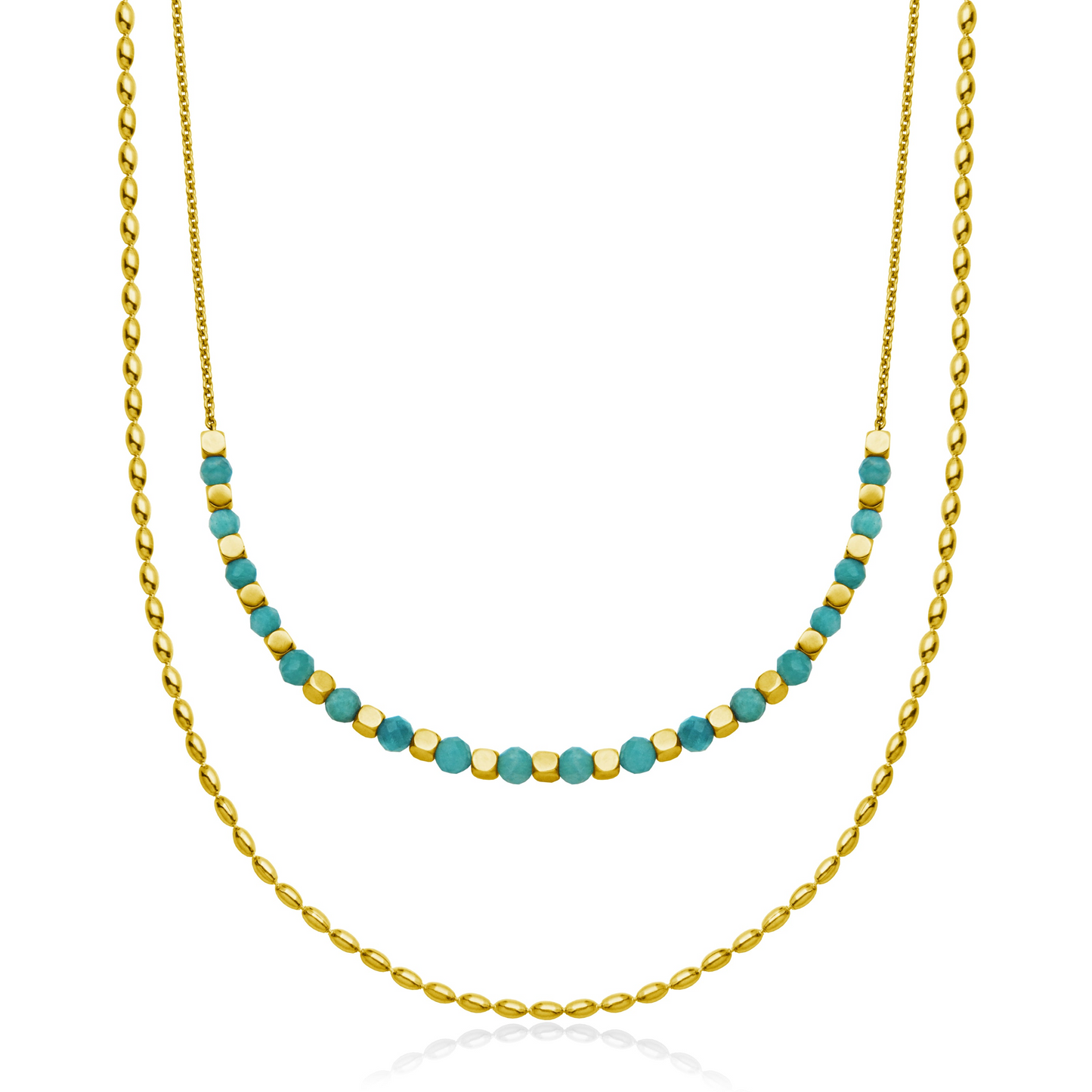 Stainless Steel Neck IP Gold Layered Genuine Amazonite 17+2"