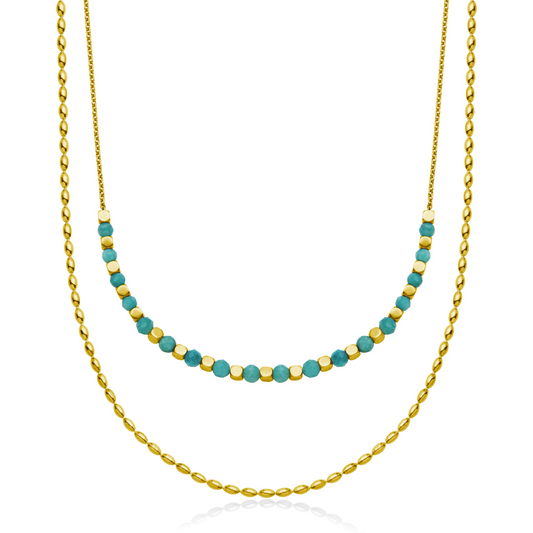Stainless Steel Neck IP Gold Layered Genuine Amazonite 17+2"