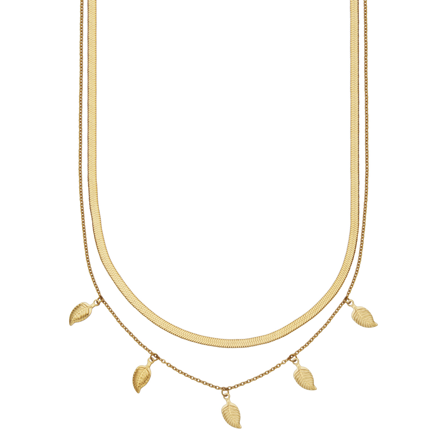 Stainless Steel IP Gd Double Layer with Leaf Charms Neck 16+
