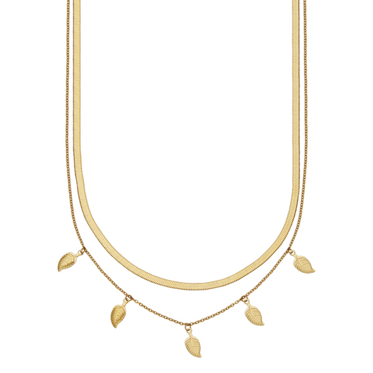 Stainless Steel IP Gd Double Layer with Leaf Charms Neck 16+