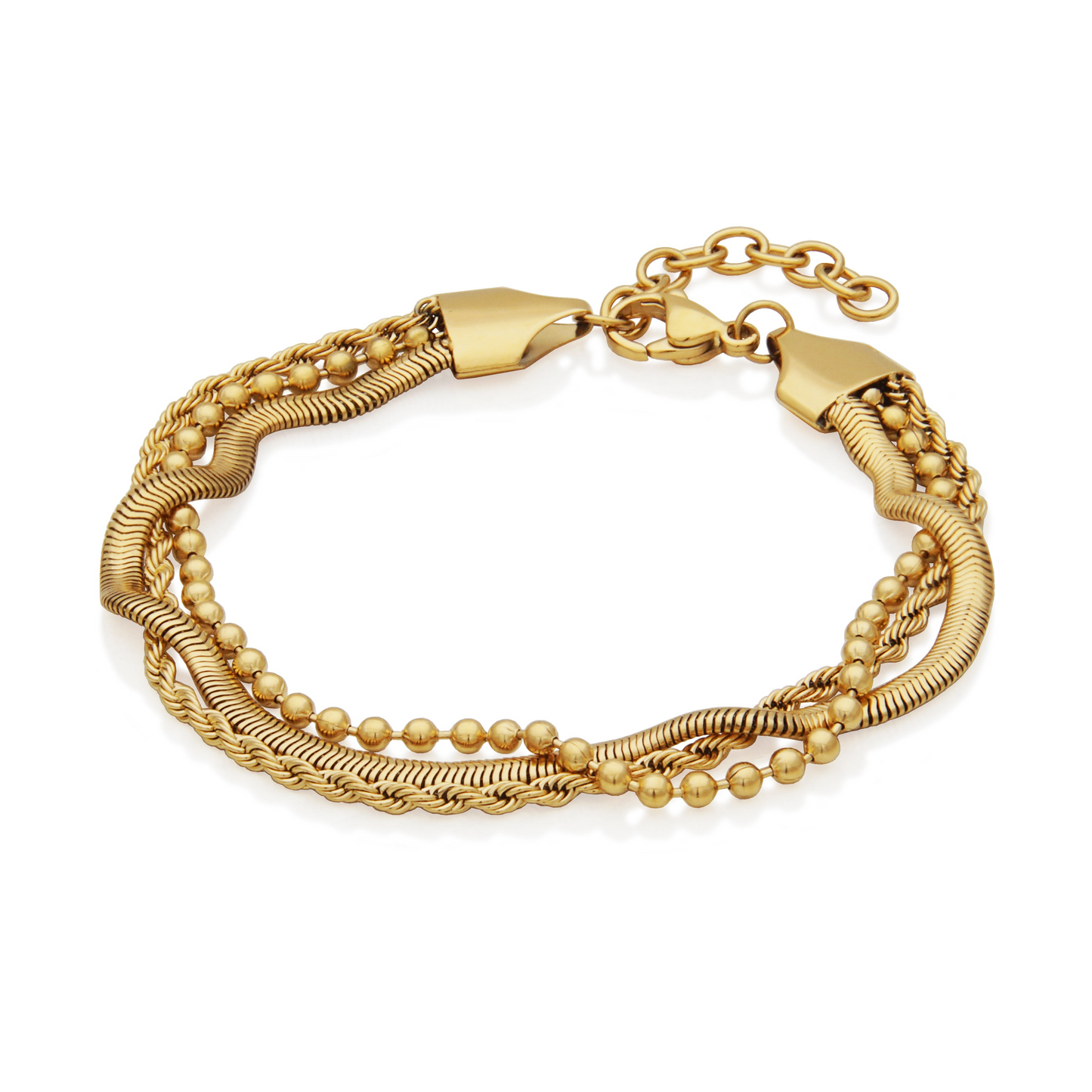 Stainless Steel Yellow Tone Triple Layer Necklace