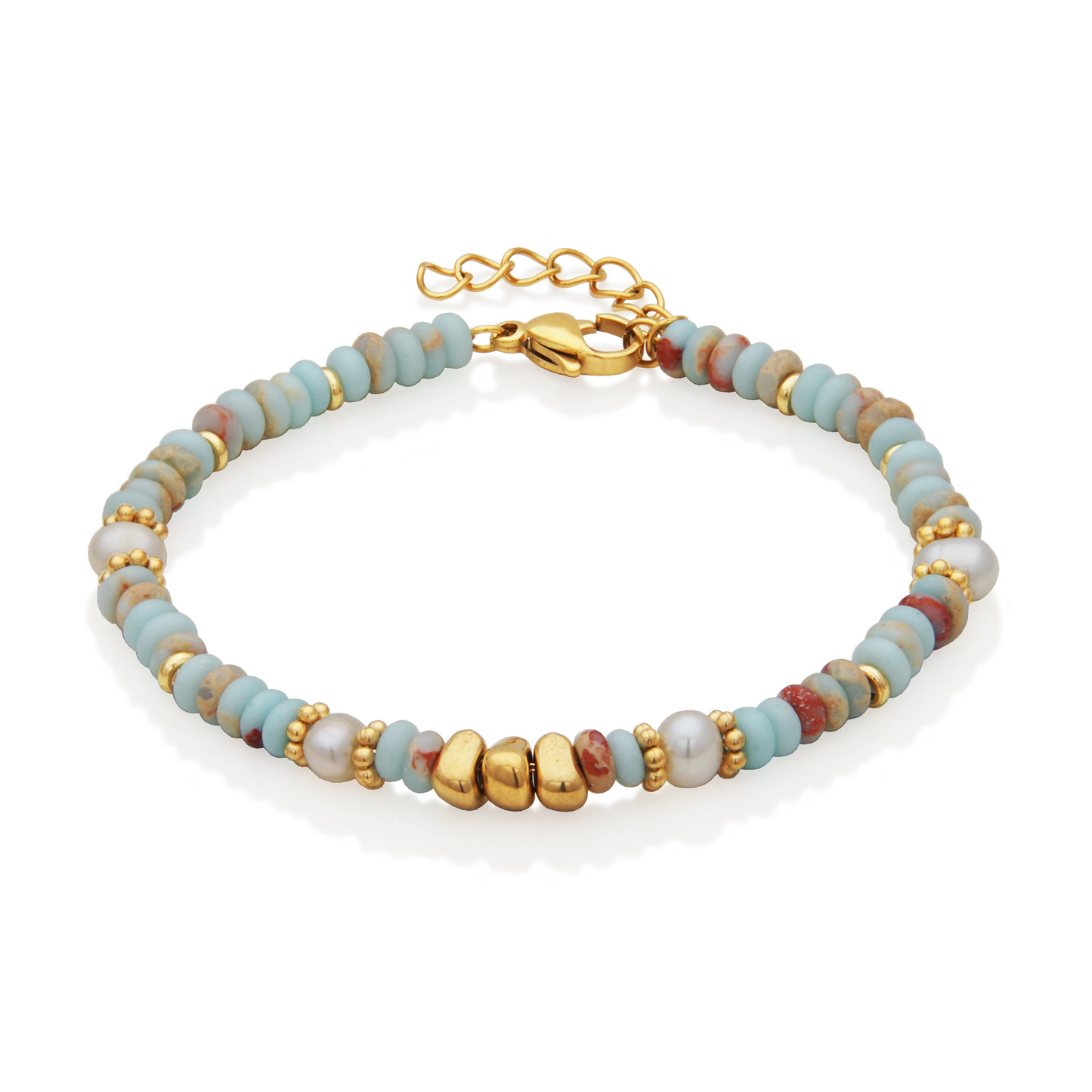 Stainless Steel Yellow Tone Natural Store & Pearl Bracelet