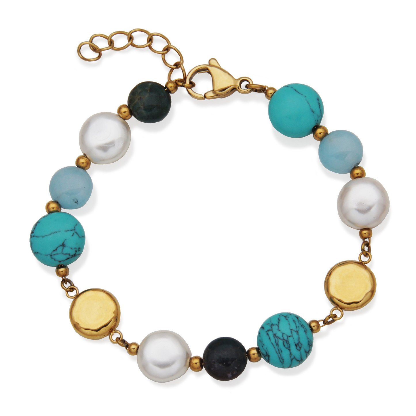 Stainless Steel 14K Gold Plated Tone Beaded Bracelet