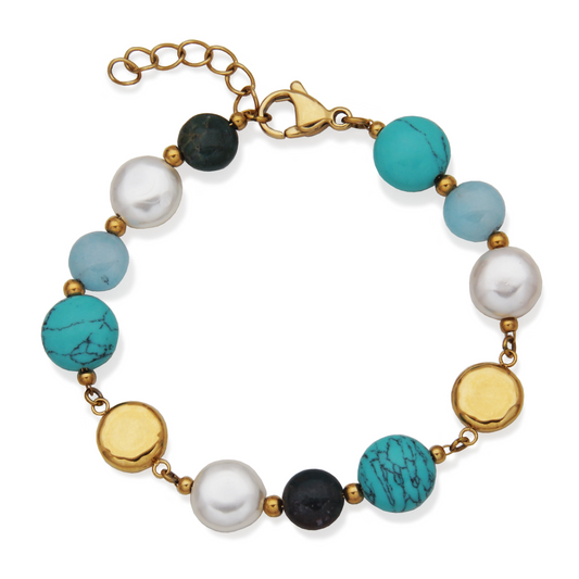Stainless Steel 14K Gold Plated Tone Beaded Bracelet