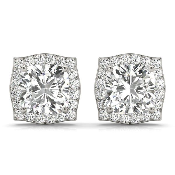 14K Fancy Yellow Diamond Cushion Halo Stud Earrings