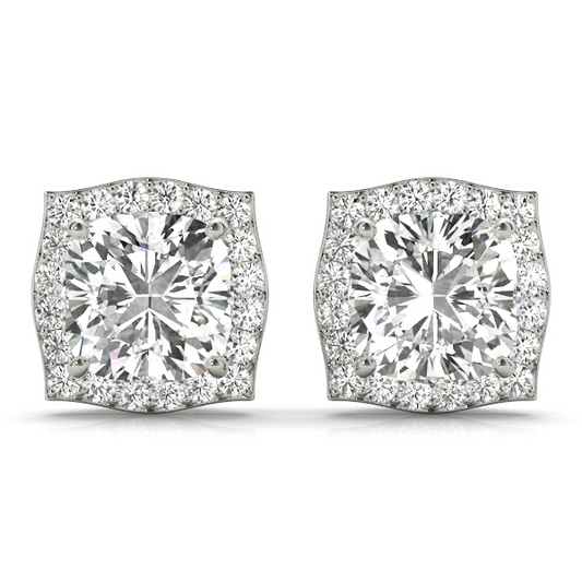 14K Fancy Yellow Diamond Cushion Halo Stud Earrings
