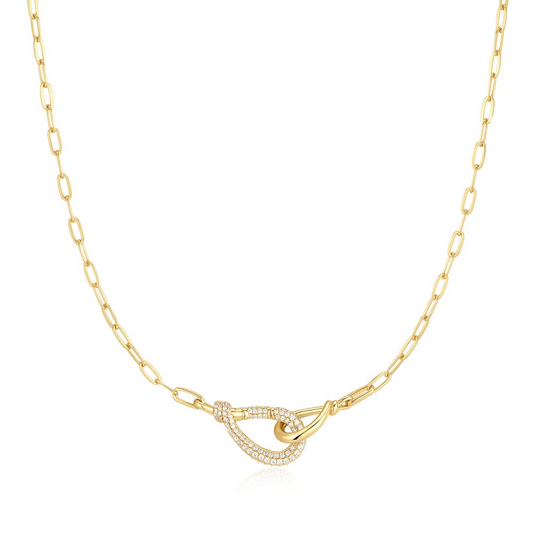 14K Gold-Plated Interlocked Knot Pave CZ Silver Necklace